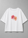 Hibiscus Çiçek Baskılı Oversize Kadın T-shirt
