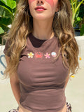 Baskılı Baby Tee Kadın T-shirt Kahverengi