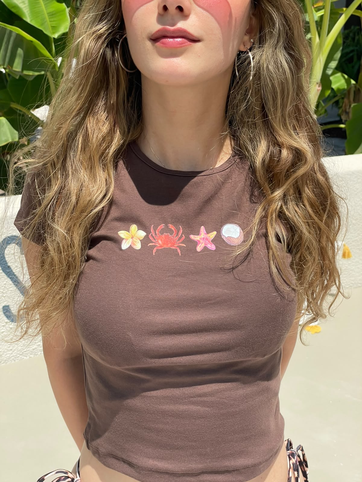 Baskılı Baby Tee Kadın T-shirt Kahverengi