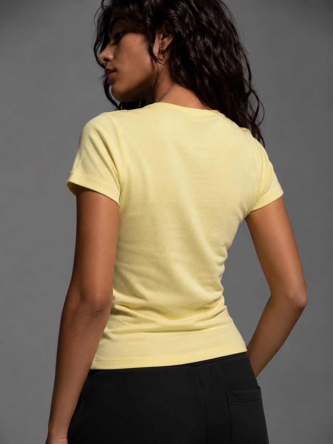 Baskılı Baby Tee Kadın T-shirt Sarı