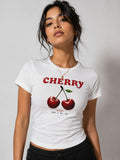 Cherry Baskılı Baby Tee T-shirt Beyaz