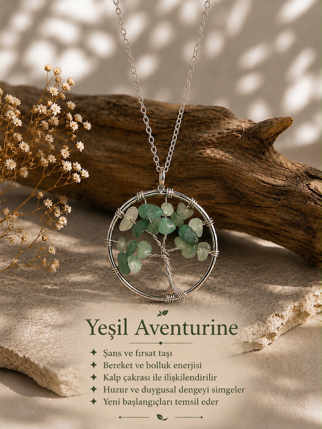 Yeşil Adventurine Doğal Taş Kolye