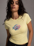 Baskılı Baby Tee Kadın T-shirt Sarı