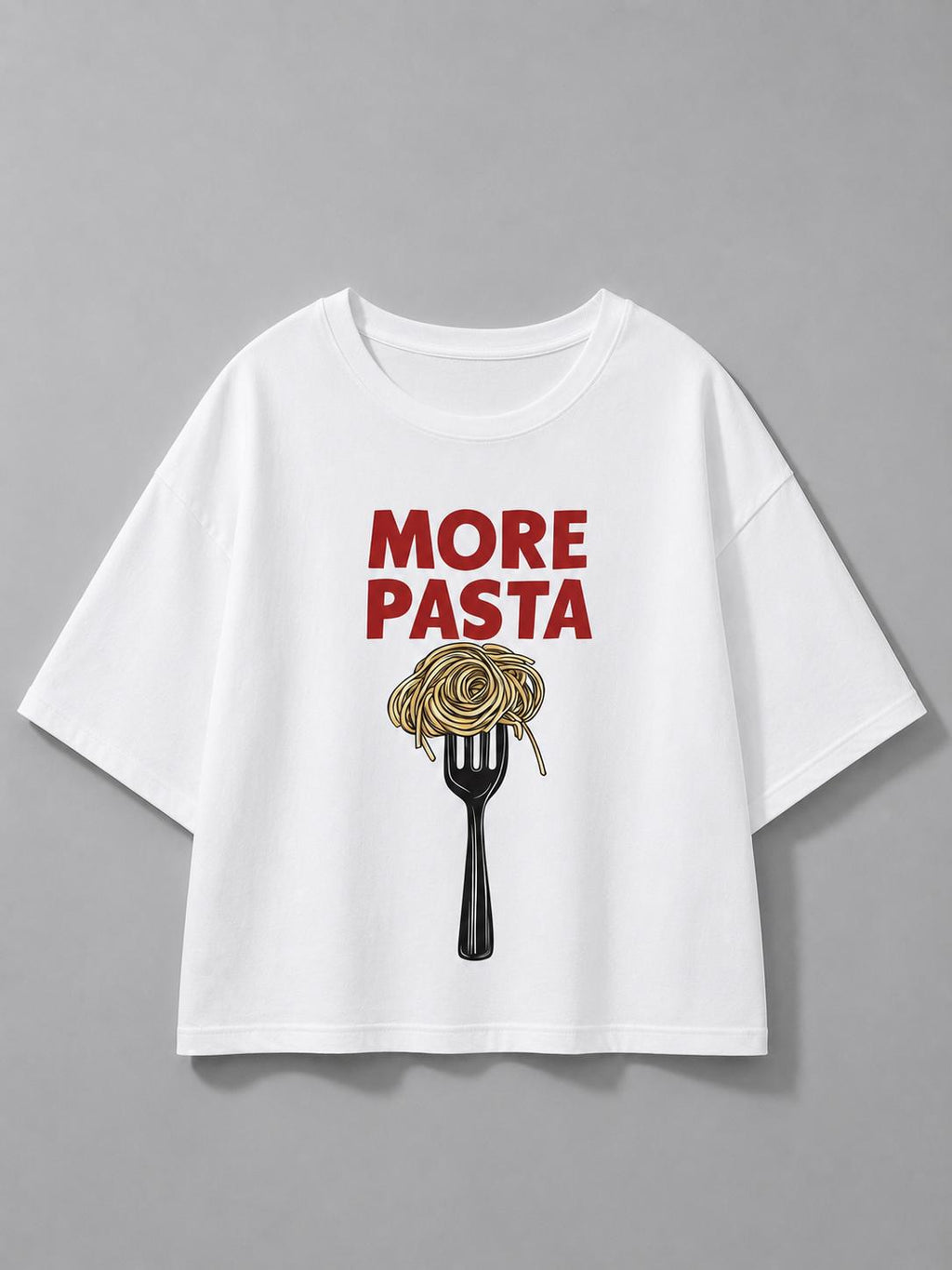 Over Size More Pasta Baskılı Beyaz Tshirt