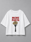 Over Size More Pasta Baskılı Beyaz Tshirt