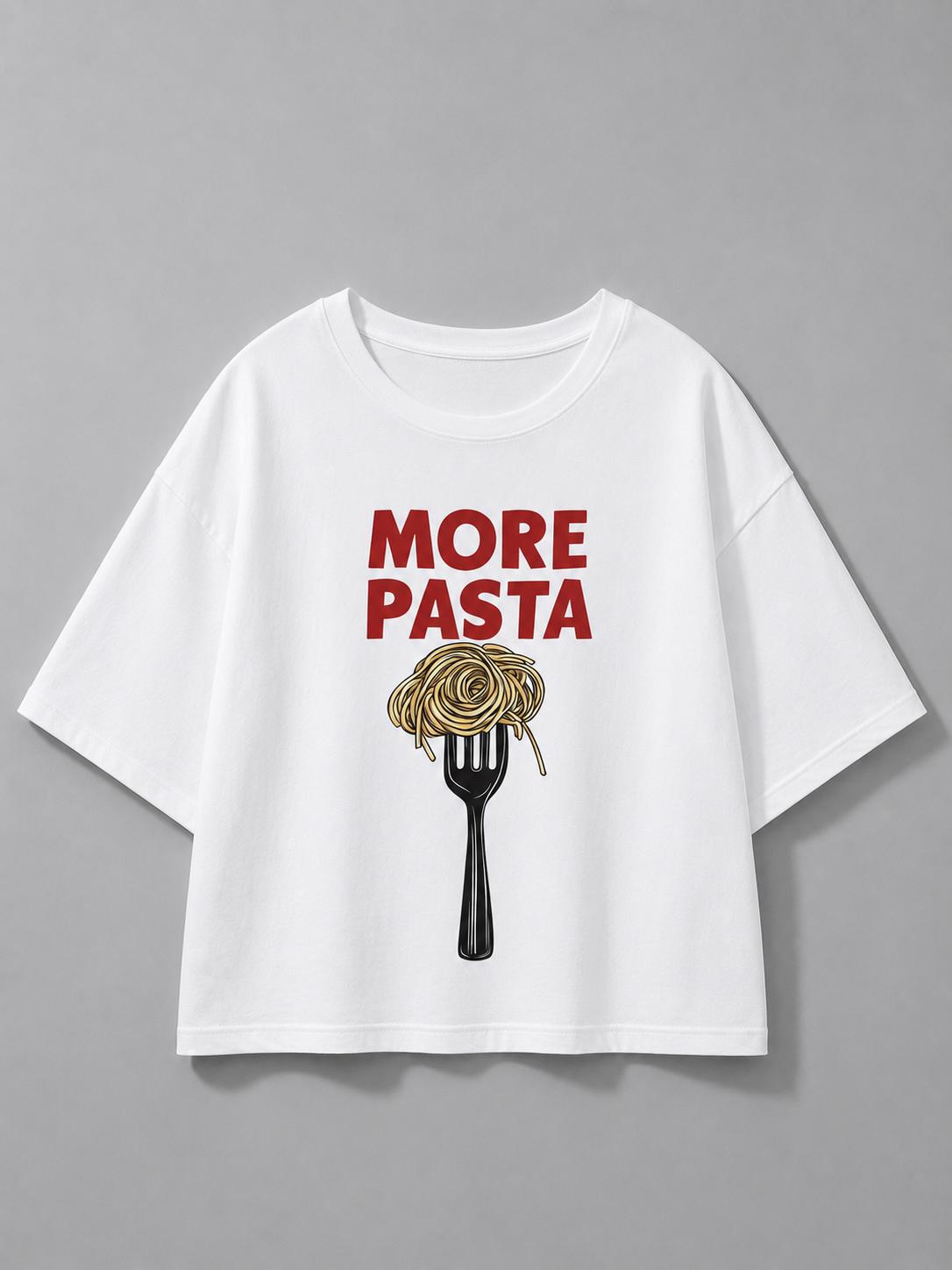 Over Size More Pasta Baskılı Beyaz Tshirt