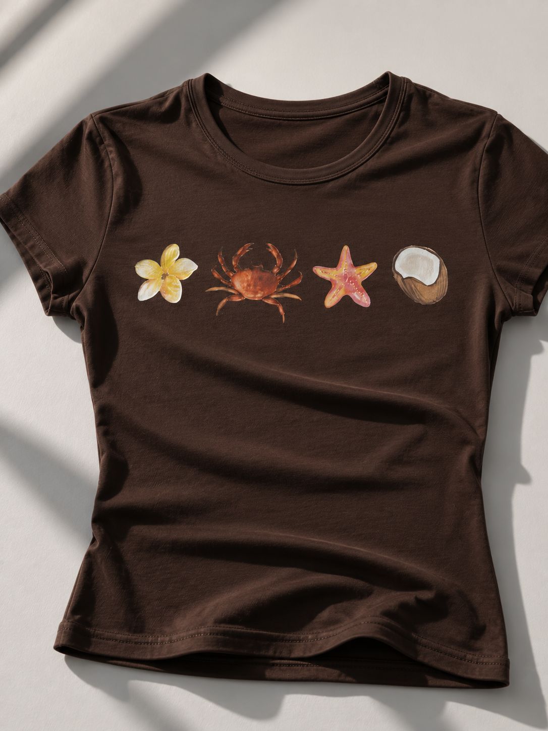 Baskılı Baby Tee Kadın T-shirt Kahverengi