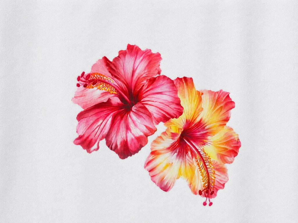 Hibiscus Çiçek Baskılı Oversize Kadın T-shirt