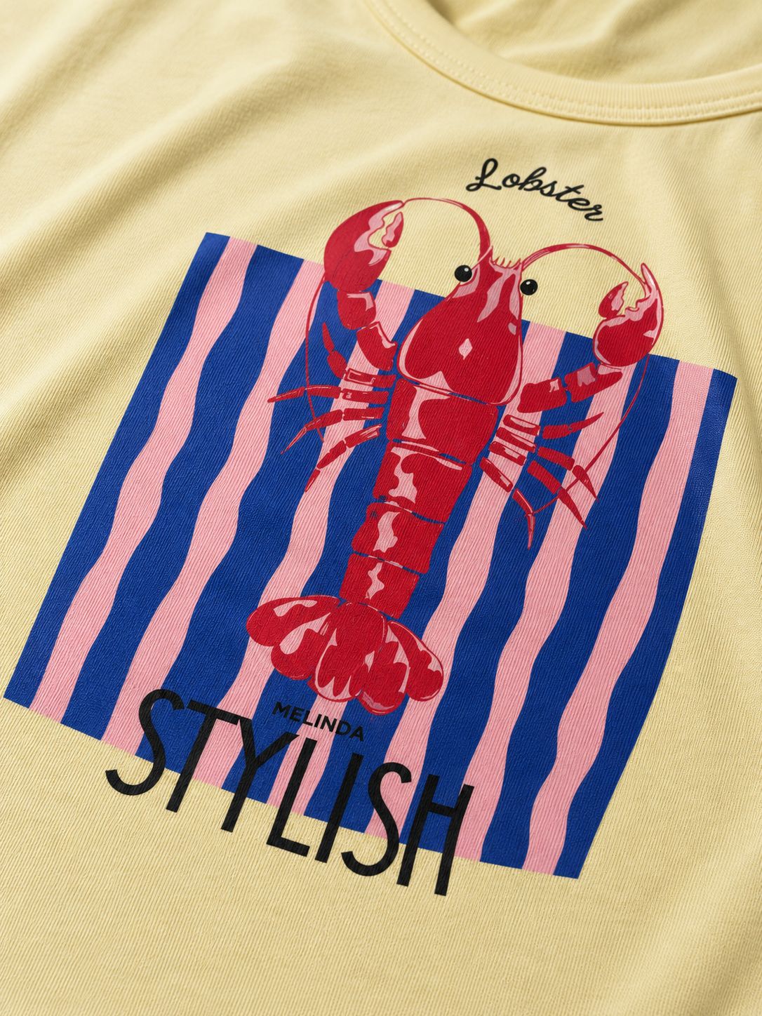 Istakoz Baskılı Baby Tee Kadın T-shirt Sarı