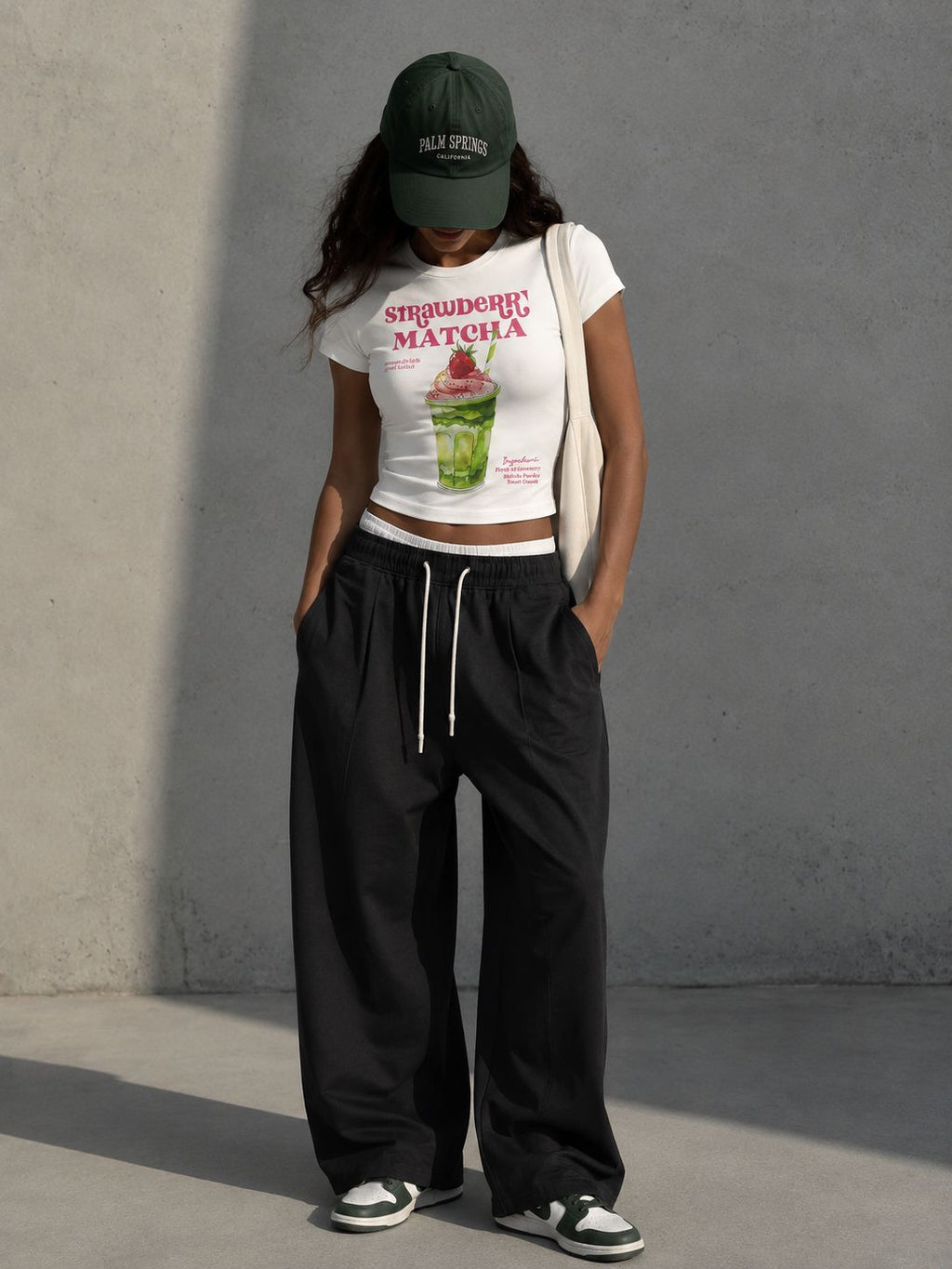 Matcha Baskılı Baby Tee T-shirt Beyaz