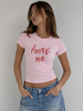 Amore Mio Baskılı Baby Tee t-shirt Pembe