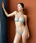 Mint Desenli Bağlamalı Bikini Takımı