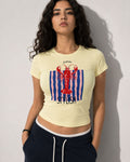 Istakoz Baskılı Baby Tee Kadın T-shirt Sarı