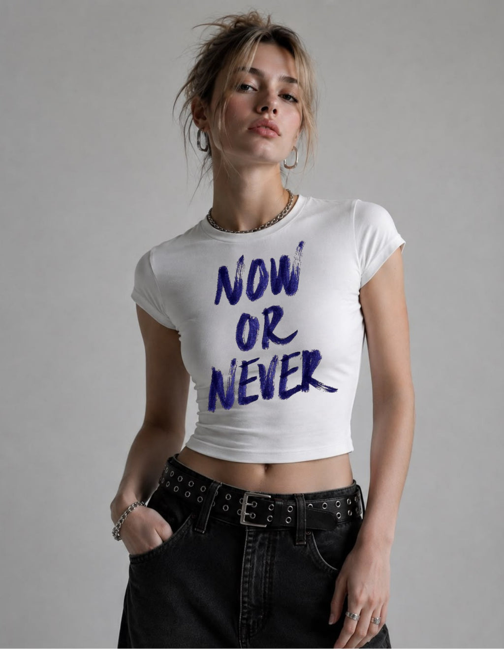 Now Or Never Baby Tee T-shirt Beyaz