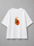 Papaya Baskılı Oversize Beyaz T-shirt