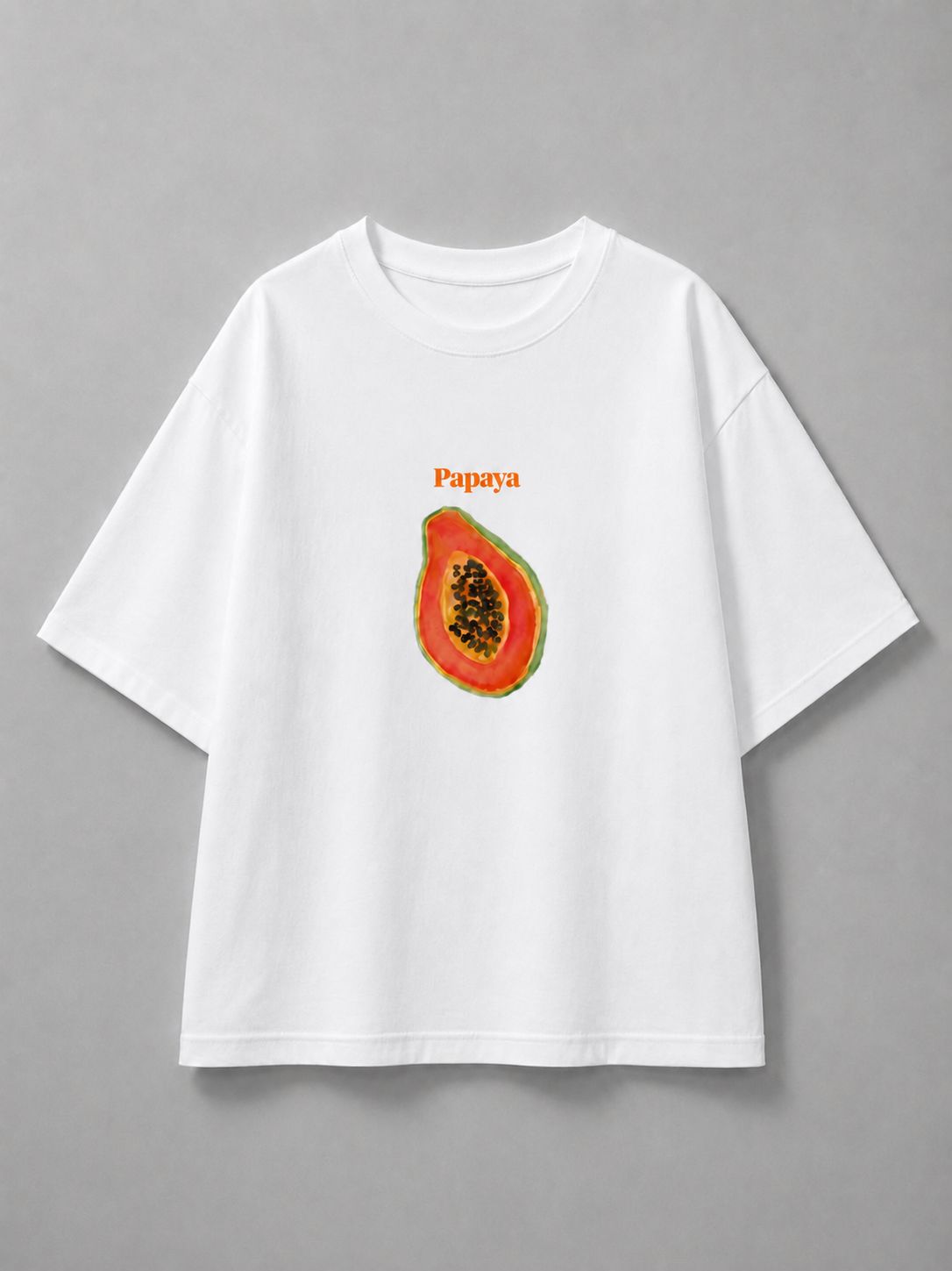 Papaya Baskılı Oversize Beyaz T-shirt